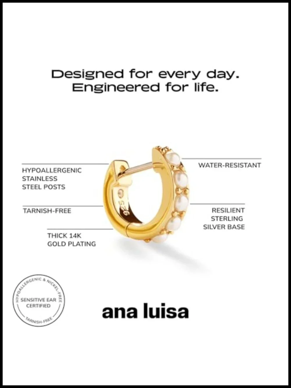 Sterling Silver Huggie Hoop Earrings - 14K Gold Plated, Hypoallergenic,